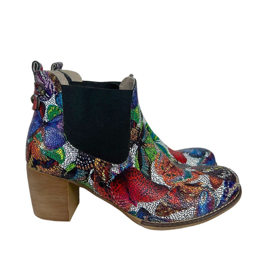 Zapato Leather Butterfly Mosaic Ankle Boots, Made in Italy, Size EU 39, US 8 M